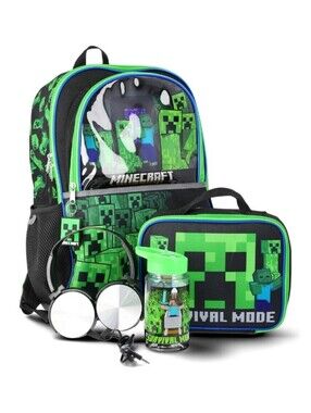 Bioworld Minecraft 5 Pc Backpack Headphones Water Bottle Lunchbox Keychain NEW